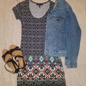 Tribal print, black and white t-shirt dress.
